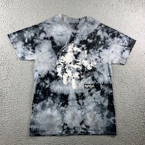 NASA Graphic T-Shirt Men M‎ Black White Tie Dye Astronaut S/S Monochrome Grunge